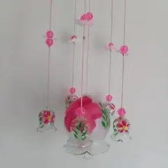 ピンク 花柄 ガラス風鈴 インテリア