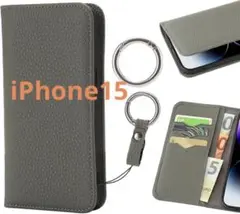 iPhone15 TPU 手帳型スマホケース 12機能 グレー　⭐️新品未使用品⭐️