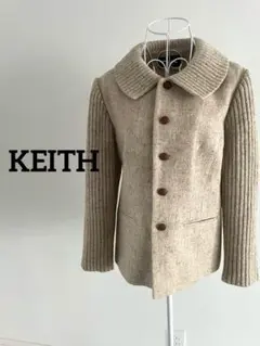 【KEITH】 キース ウールジャケット ツイード 袖リブニット ベージュ異素材のサムネイル