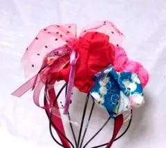 【365】七五三　赤顎紐リボン付き　髪飾り