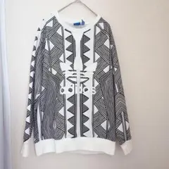 adidas アディダス オリジナルス 総柄 トレフォイルロゴ スウェット M