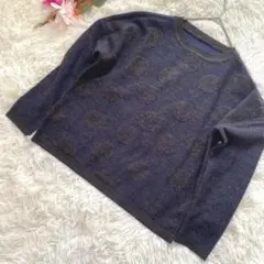 nuovo duarantaダークブルー ドット柄 長袖ニット✴︎美品✴︎S✴︎