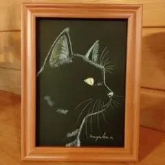アクリル画 手描き 黒猫 インテリア アート 時計 懐中時計 イラスト 猫