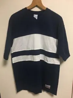 ビンテージ 80年代　チャンピオン　Vネック Tシャツ　紺白ライン　Lサイズ