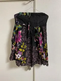 アジアン オフショルダー 花柄 トップス スカート2way黒