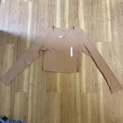 GU Lサイズ 長袖リブTシャツ ブラウン