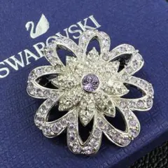 希少 スワロフスキー ブローチ 花 紫 ストーン 箱付 ヴィンテージ フラワー