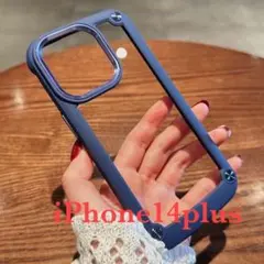 9177 iPhone 14 plusケースブルークリアスマホカバー透明ハード