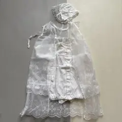 ベビードレスとボンネットセット　白　新生児　出産準備　50-60
