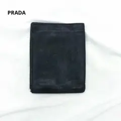 PRADA 2 접는 지갑 지갑 카드 넣어 램 가죽 네이비