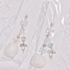 2点セット ペア ストラップ ピンク 水色 ビーズ