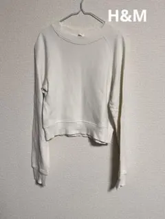 ホワイト クルーネック クロップドパーカー