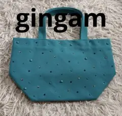 プ*ス様 gingam スワロフスキー　トートバッグ　パステルブルー　クリスタルのサムネイル