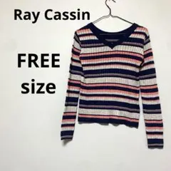 Ray Cassin ボーダー ニット フリーサイズ 春 Vネック 長袖トップスのサムネイル