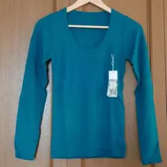 【リブニット/ ブルーグリーン M 長袖カットソー　無地】