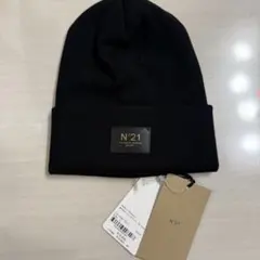 N°21 黒 ビーニー ニット帽　【新品】 楽天市場】N°21 ヌメロヴェントゥーノ Logo Beanie ロゴインターシャ