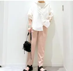 【GLOBAL WORK】ウツクシルエットテーパードパンツ/ピンク22　XL