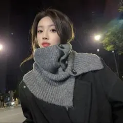 防寒 ネックウォーマー 厚手 ニット 冬 暖かい スヌード 男女兼用 グレー