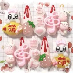 ネイルチップ 量産型 地雷系 平成女児 現品 ピンク オムライス 19