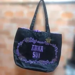 ANNA SUI ★ビッグ巾着つきトートバッグ★蝶チャームつき 黒紫