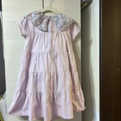 ピンク フラワー襟 ティアードドレス