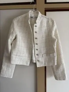 ZARA ホワイト ツイードジャケット M