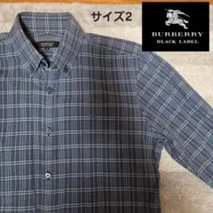 バーバリーブラックレーベル　チェック　長袖シャツ　ホースロゴ刺繍　ブルー