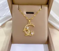 サージカルステン ネックレス ゴールド ムーンスター 【人気再入荷】 czダイヤ