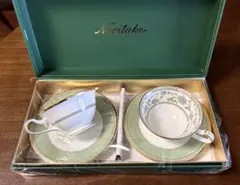 ノリタケヨシノグリーンコーヒー椀皿ペアセット新品未使用品箱付き