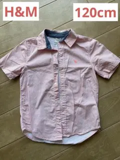 H&M ピンク?赤と白のストライプ 半袖シャツ　120cm