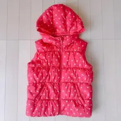GapKids フード付きダウンベスト 130cm ピンクドット