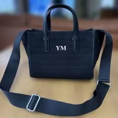 ZARA クロコ型押し ブラックハンドバッグ S