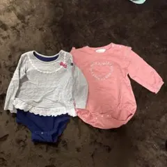 ロンパース・カバーオール 2点セット グレー ピンク　女の子用