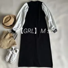 【GRL】ニット切り替えワンピース ブラック・ホワイト 長袖