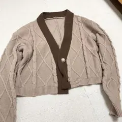 ダイヤモンド編み クロップドニット カーディガン