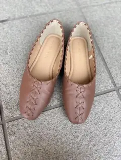 編み込み フラットシューズ パンプス ブラウン