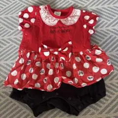 Disney ミニーマウス ロンパース 赤黒 ドット柄