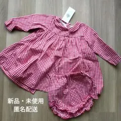 プチバトー　赤と白のチェック柄ワンピース