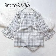 N184 Grace&Mila フリルブラウス チェック柄 上品 フェミニンのサムネイル