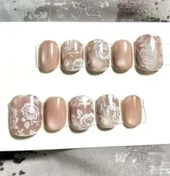 ネイルチップ/マグネット ローズ 花柄/ピンクベージュ