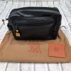 【美品】LOEWE ロエベ アナグラム ナッパレザー セカンドバッグ ブラック