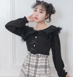 Honey Cinnamon リボン付きフェザーニット ハニーシナモン ブラック
