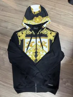 VERSACE ゴールド装飾 パーカー Lサイズ VERSACE(ヴェルサーチ) プルオーバーパーカー ブルー×イエロー