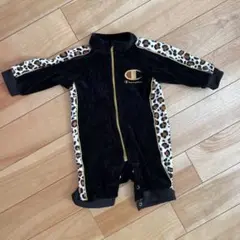 Champion ブラックロンパース 70 ヒョウ柄 ベロア