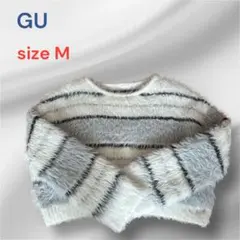 可愛い　GU ファー風　ストライプ　クロップド　長袖ニット　size M