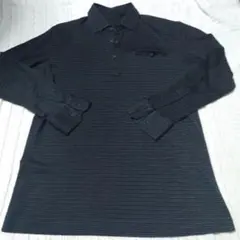 ストライプ長袖ポロシャツ 黒とグレー