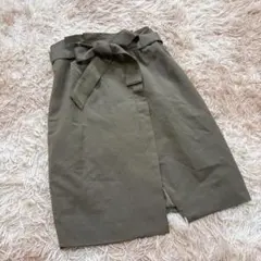 ビス ViS (S) リボンベルト付き ラップ風 ミディスカート カーキのサムネイル