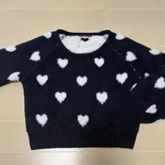 Heather ネイビー ハート柄 長袖ニット