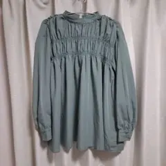 【BEAMS HEART】後ろリボン　チュニックブラウス　フリー　緑色