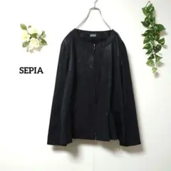 SEPIA ノーカラージャケット ブルゾン 19号 ブラック